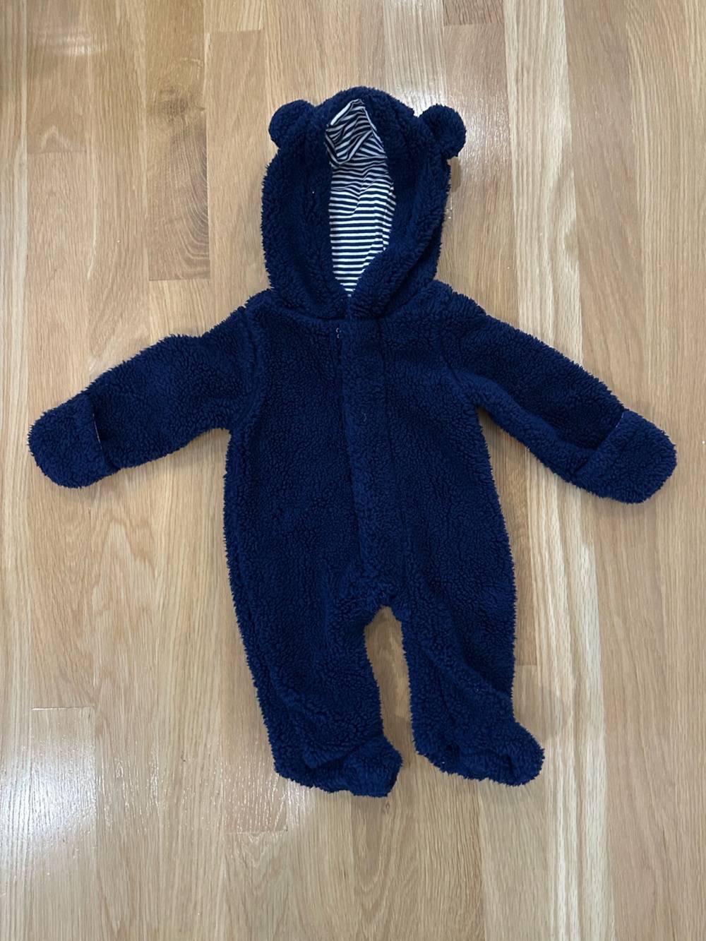 Magnetic Me Baby Navy Fleece Bunting with Bear Hood, Newborn